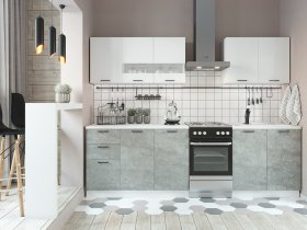 Кухонный гарнитур Дуся 2,0 м (белый глянец/цемент) в Вагайцево - vagajcevo.mebel-nsk.ru | фото