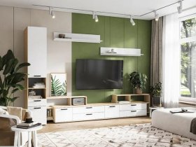 Модульная стенка Санса (дуб сонома/белый) в Вагайцево - vagajcevo.mebel-nsk.ru | фото