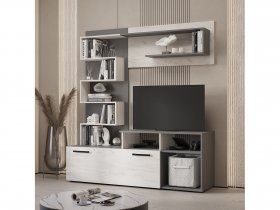 Стенка Евро (графит/дуб крафт белый) в Вагайцево - vagajcevo.mebel-nsk.ru | фото