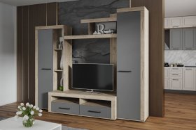 Стенка Марсель-4 (дуб крафт серый/графит серый) в Вагайцево - vagajcevo.mebel-nsk.ru | фото