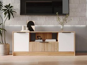Тумба под ТВ  ТМ-001 Ивис (дуб крафт золотой/белый) в Вагайцево - vagajcevo.mebel-nsk.ru | фото